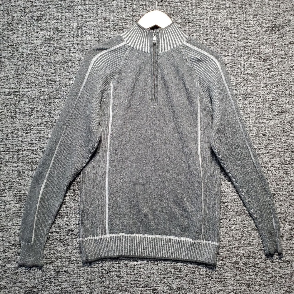BKE Quarter Zip Sweater Men XL Grey Cotton Knit Pullover Mock Neck Stripe Ribbed